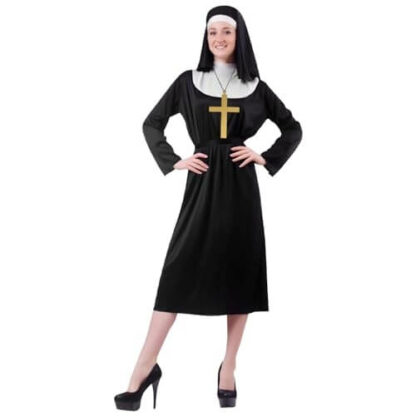 Nonne Mystère - Robe Noire avec Accessoires Croix - Costume Halloween Femme