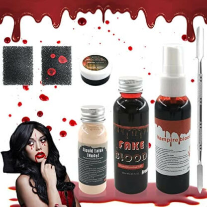 Sang pour les Morts-Vivants - Kit Maquillage Halloween Complet - Faux Sang et Latex Liquide